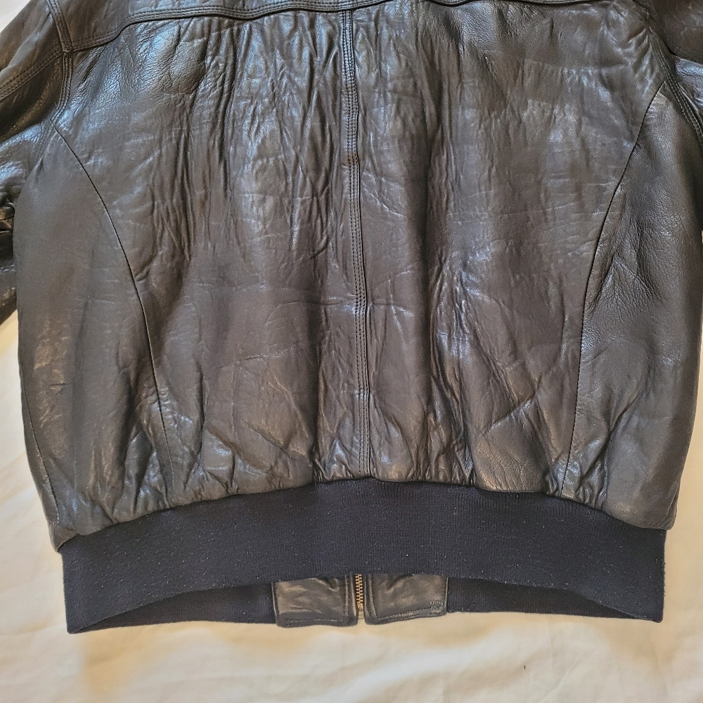 Vintage Collezione SA Leather Bomber Jacket Black Aviator Mens 42 Made in Korea - Picture 9 of 16
